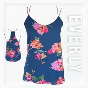Everly Navy Floral Strappy Racer Back Top sz S